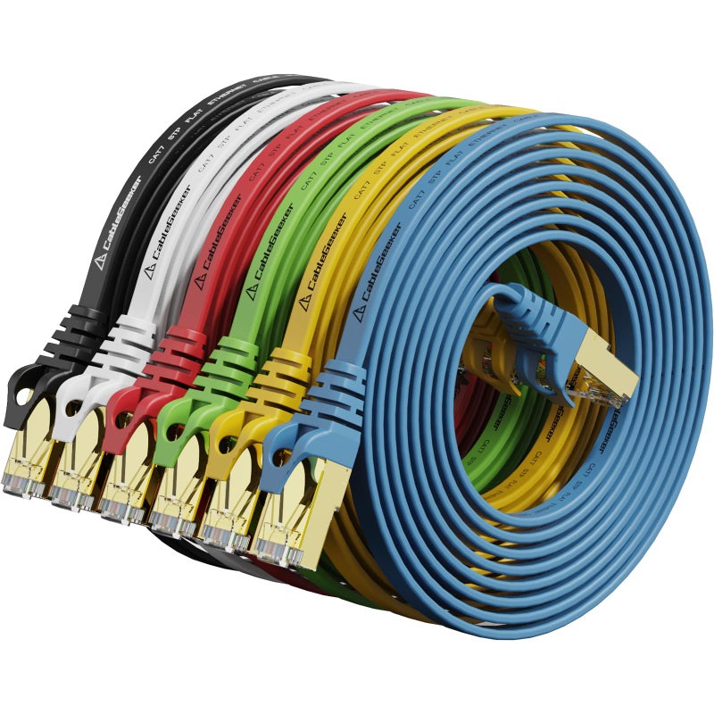 CableGeeker Cat 7 Ethernet Cable 7 ft 6 Pack (Highest Speed Cable) Cat7 Flat Shielded Ethernet Patch Cables - Internet Cable for Modem, Router, LAN, Computer - Compatible with Cat 5e, Cat 6 Network - Image 1